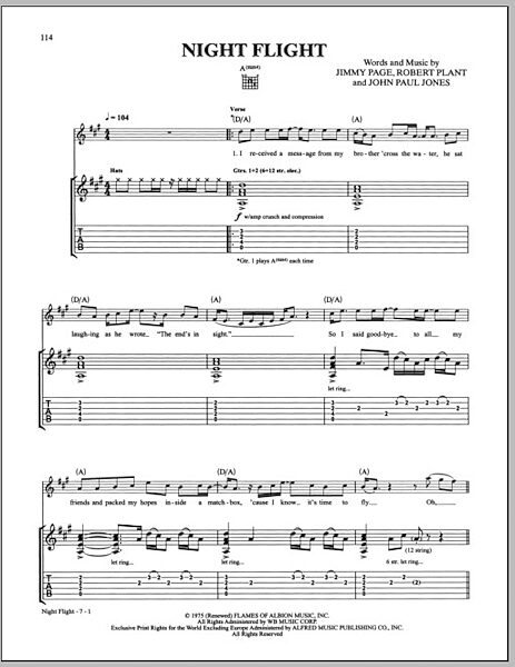 open zoom image for Night Flight - Guitar TAB, New, Main