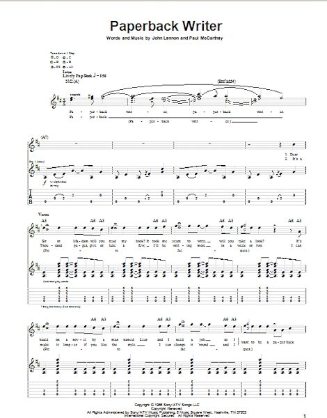 open zoom image for Paperback Writer - Guitar TAB, New, Main