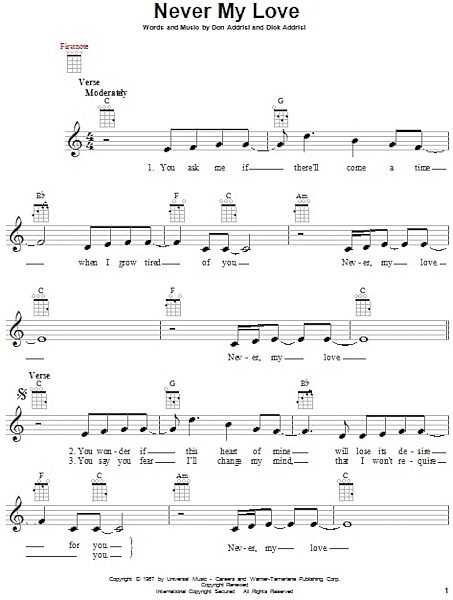 open zoom image for Never My Love - Ukulele, New, Main