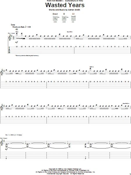 open zoom image for Wasted Years - Guitar TAB, New, Main
