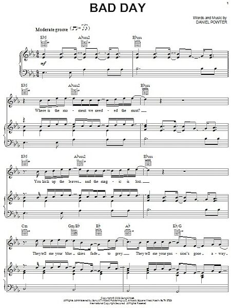 open zoom image for Bad Day - Piano/Vocal/Guitar, New, Main