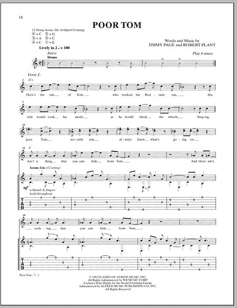 open zoom image for Poor Tom - Guitar TAB, New, Main