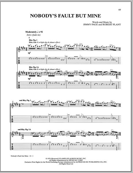 open zoom image for Nobody's Fault But Mine - Guitar TAB, New, Main
