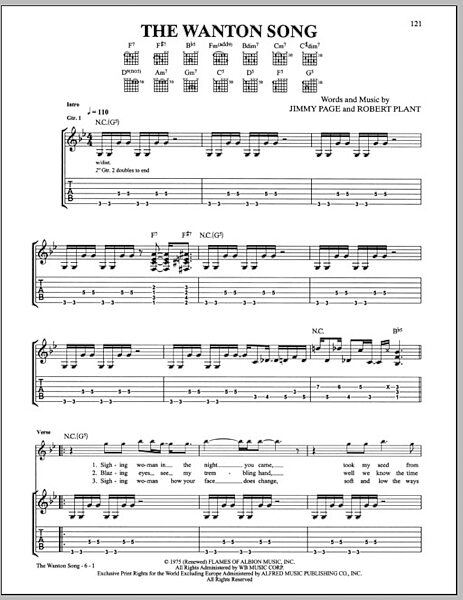 open zoom image for The Wanton Song - Guitar TAB, New, Main