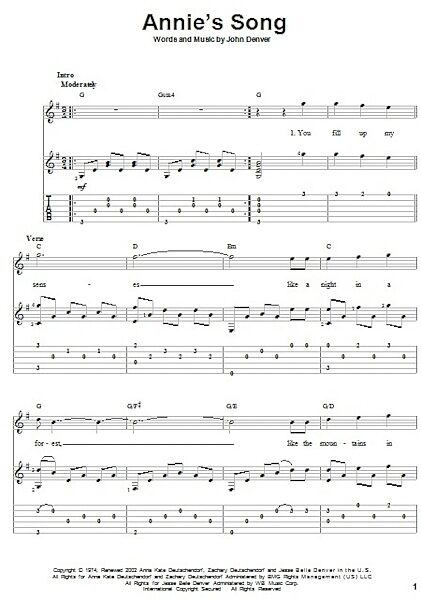 open zoom image for Annie's Song - Solo Guitar, New, Main