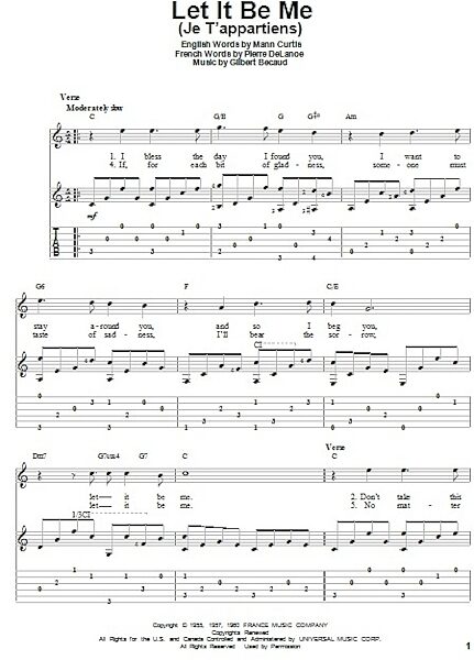 open zoom image for Let It Be Me (Je T'appartiens) - Solo Guitar, New, Main