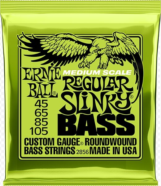 open zoom image for Ernie Ball P02856 Medium-Scale Regular Slinky Bass Strings, New, Action Position Back