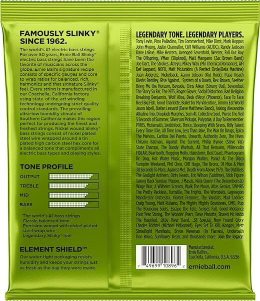 open zoom image for Ernie Ball P02856 Medium-Scale Regular Slinky Bass Strings, New, Action Position Back