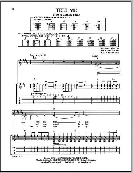 open zoom image for Tell Me (You're Coming Back) - Guitar TAB, New, Main