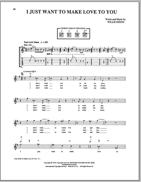 open zoom image for I Just Want To Make Love To You - Guitar TAB, New, Main