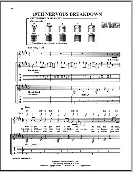 open zoom image for 19th Nervous Breakdown - Guitar TAB, New, Main