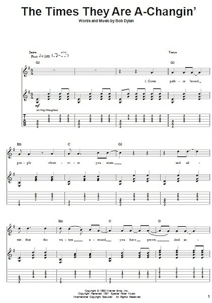 open zoom image for The Times They Are A-Changin' - Guitar Tab Play-Along, New, Main