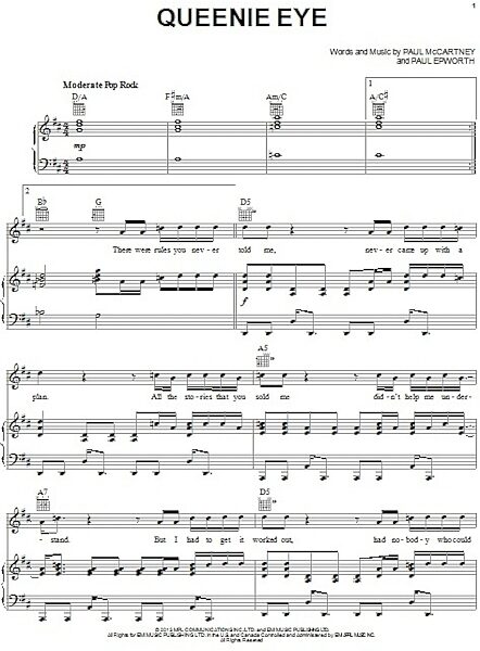 open zoom image for Queenie Eye - Piano/Vocal/Guitar, New, Main