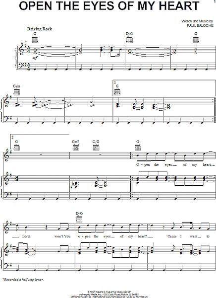 open zoom image for Open The Eyes Of My Heart - Piano/Vocal/Guitar, New, Main