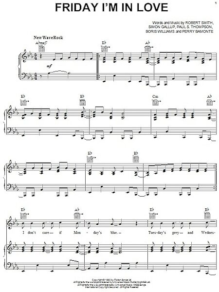 open zoom image for Friday I'm In Love - Piano/Vocal/Guitar, New, Main
