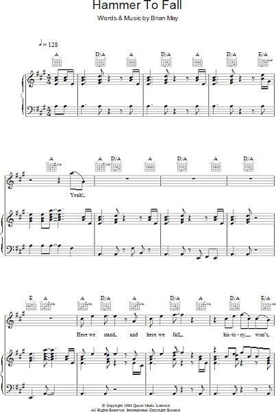 open zoom image for Hammer To Fall - Piano/Vocal/Guitar, New, Main