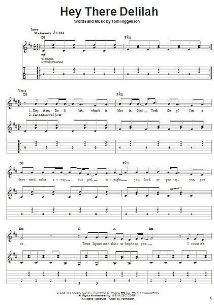 open zoom image for Hey There Delilah - Guitar Tab Play-Along, New, Main