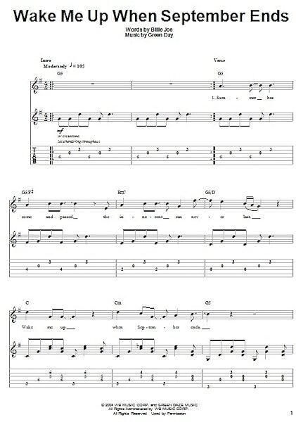 open zoom image for Wake Me Up When September Ends - Guitar Tab Play-Along, New, Main