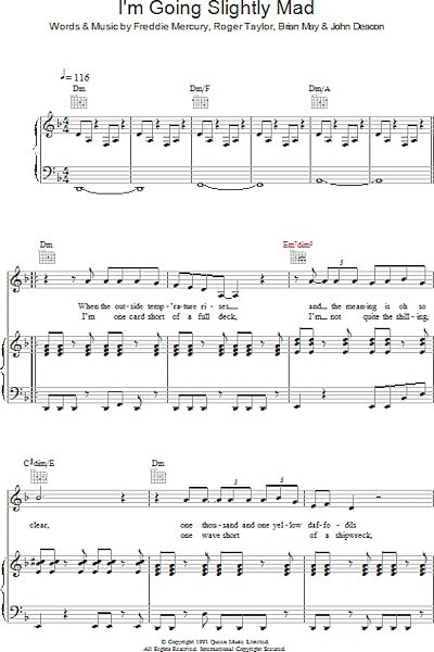 open zoom image for I'm Going Slightly Mad - Piano/Vocal/Guitar, New, Main