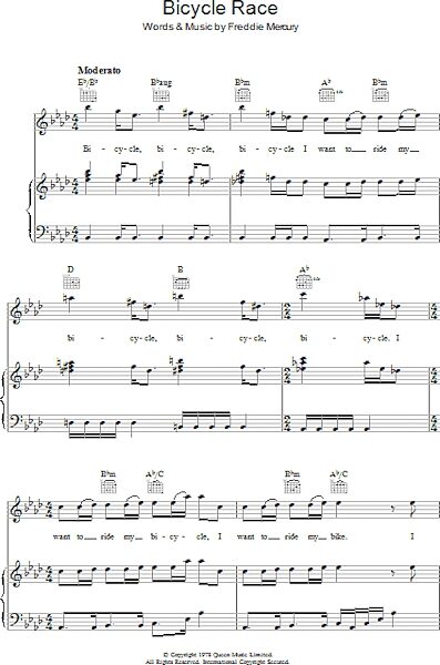 open zoom image for Bicycle Race - Piano/Vocal/Guitar, New, Main