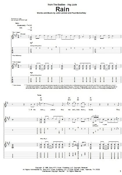 open zoom image for Rain - Guitar TAB, New, Main