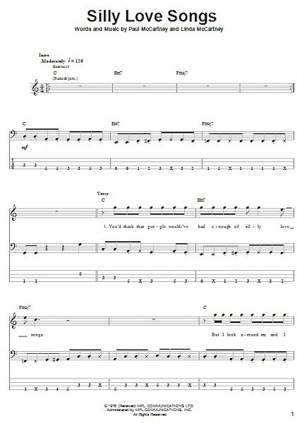 open zoom image for Silly Love Songs - Bass Tab, New, Main
