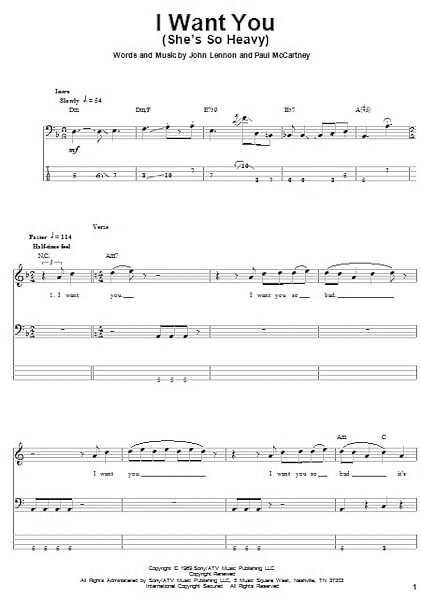 open zoom image for I Want You (She's So Heavy) - Bass Tab, New, Main