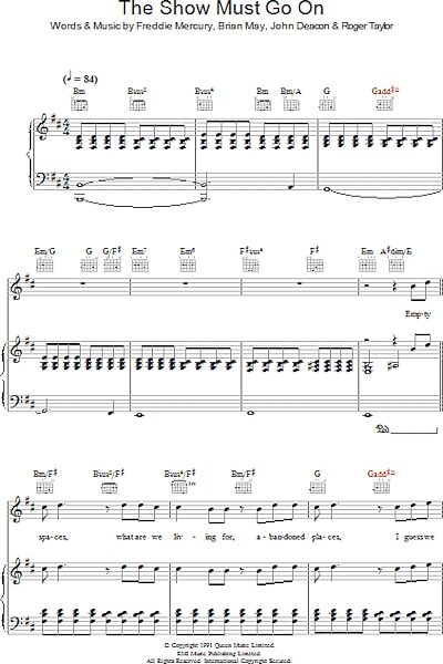 open zoom image for The Show Must Go On - Piano/Vocal/Guitar, New, Main