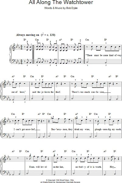 open zoom image for All Along The Watchtower - Piano/Vocal/Guitar, New, Main