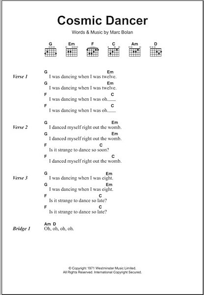 open zoom image for Cosmic Dancer - Guitar Chords/Lyrics, New, Main