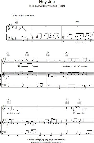 open zoom image for Hey Joe - Piano/Vocal/Guitar, New, Main