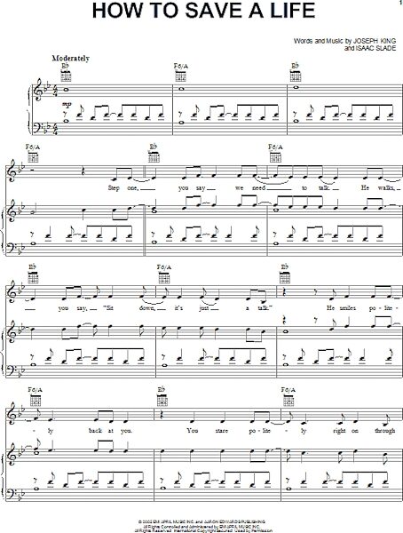 open zoom image for How To Save A Life - Piano/Vocal/Guitar, New, Main