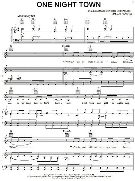 open zoom image for One Night Town - Piano/Vocal/Guitar, New, Main