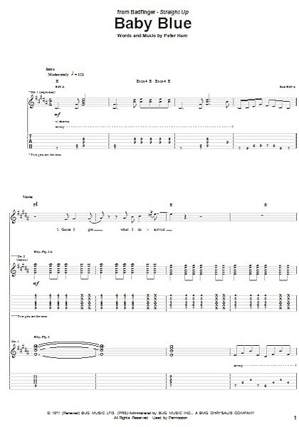 open zoom image for Baby Blue - Guitar TAB, New, Main