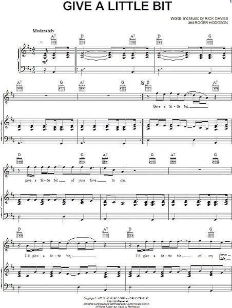 open zoom image for Give A Little Bit - Piano/Vocal/Guitar, New, Main