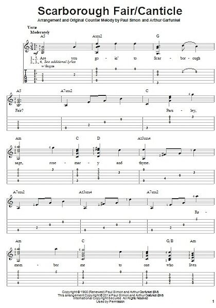 open zoom image for Scarborough Fair/Canticle - Easy Guitar with TAB, New, Main