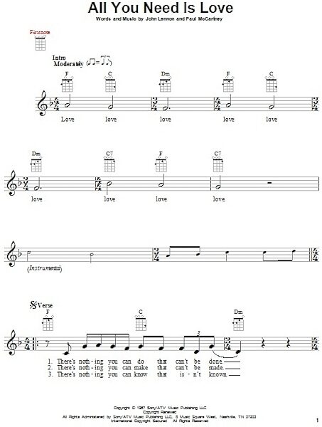 open zoom image for All You Need Is Love - Ukulele Sheet Music, New, Main
