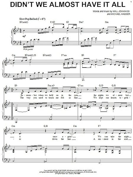 open zoom image for Didn't We Almost Have It All - Piano Vocal, New, Main