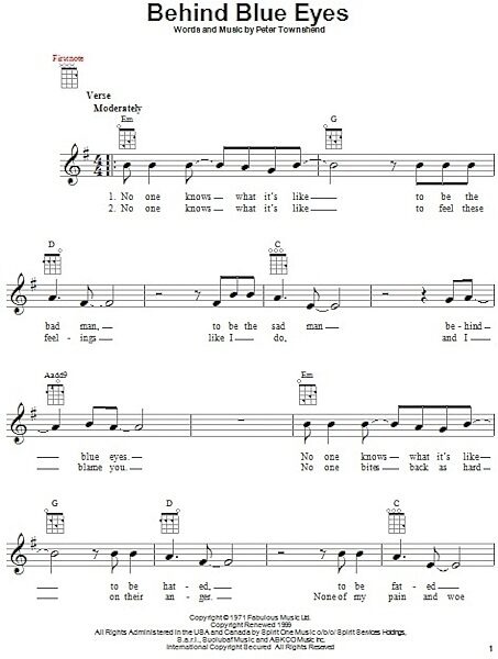 open zoom image for Behind Blue Eyes - Ukulele, New, Main