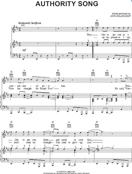 open zoom image for Authority Song - Piano/Vocal/Guitar, New, Main
