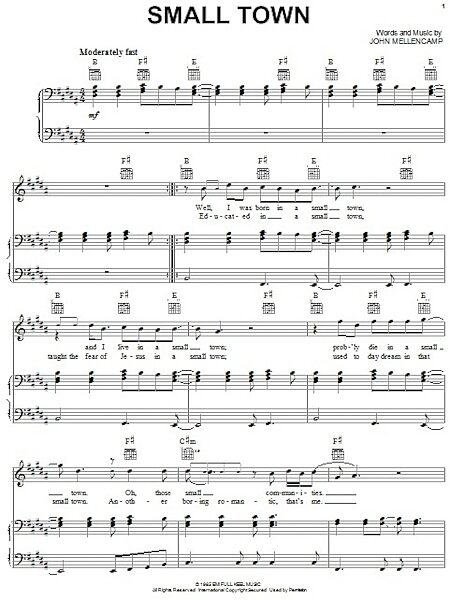 open zoom image for Small Town - Piano/Vocal/Guitar, New, Main