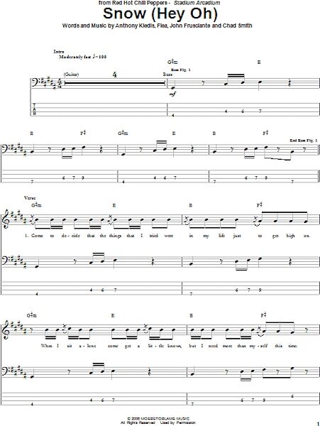 open zoom image for Snow (Hey Oh) - Bass Tab, New, Main