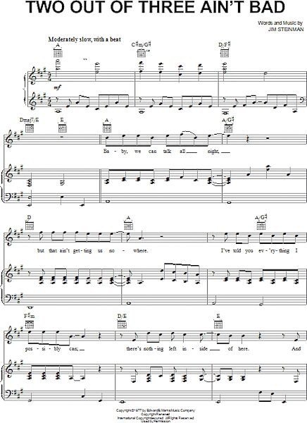 open zoom image for Two Out Of Three Ain't Bad - Piano/Vocal/Guitar, New, Main