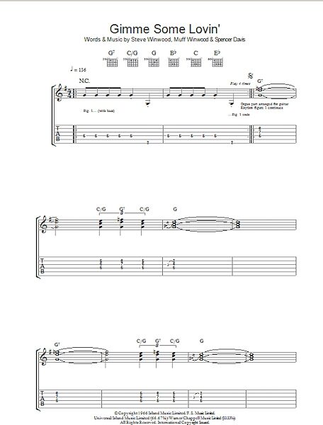 open zoom image for Gimme Some Lovin' - Guitar TAB, New, Main