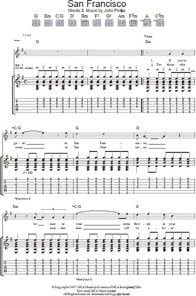 open zoom image for San Francisco (Be Sure To Wear Some Flowers In Your Hair) - Guitar TAB, New, Main