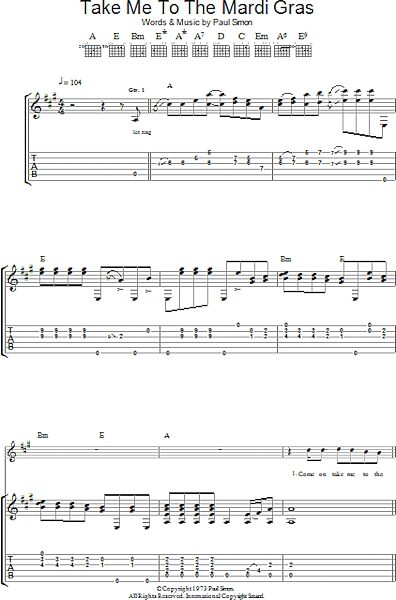 open zoom image for Take Me To The Mardi Gras - Guitar TAB, New, Main