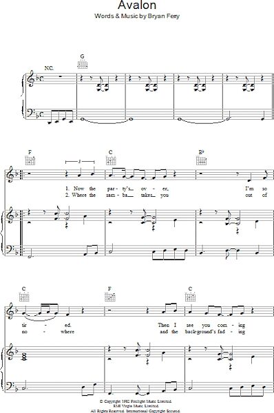 open zoom image for Avalon - Piano/Vocal/Guitar, New, Main