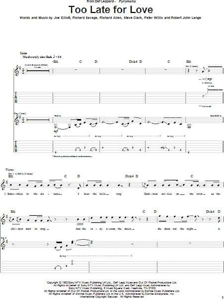 open zoom image for Too Late For Love - Guitar TAB, New, Main