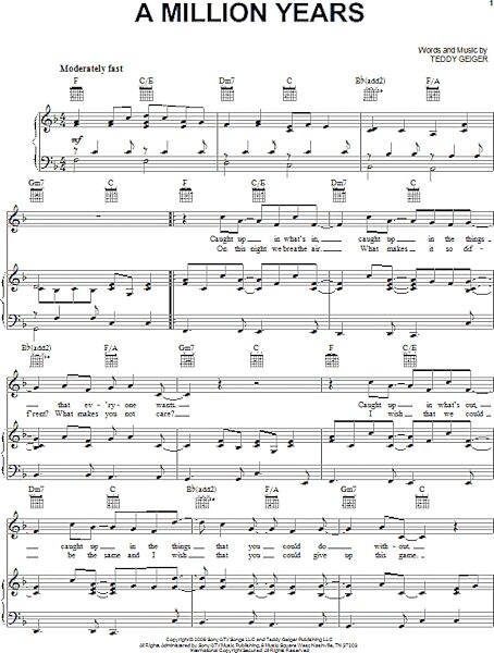 open zoom image for A Million Years - Piano/Vocal/Guitar, New, Main
