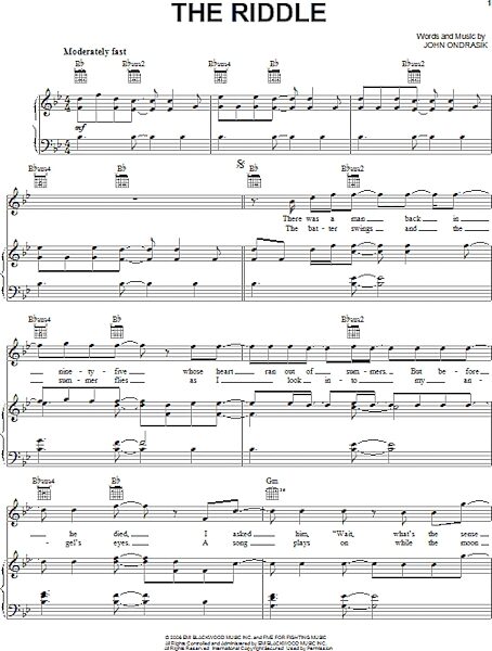 open zoom image for The Riddle - Piano/Vocal/Guitar, New, Main